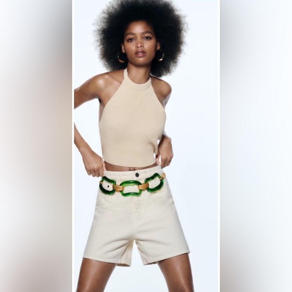 ZARA Green Contrast Chain Large Link Belt - Picture 1 of 4